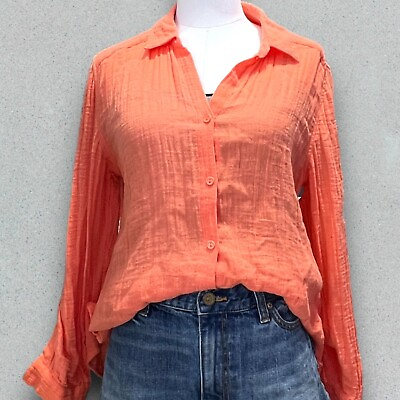 #ad Chicos Cotton Gauze Button Up Tunic Top Womens Medium Coral Orange $19.49