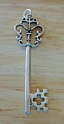 #ad Pewter Silver 57x18mm Pretty Cut out top Skeleton Key Charm $7.99