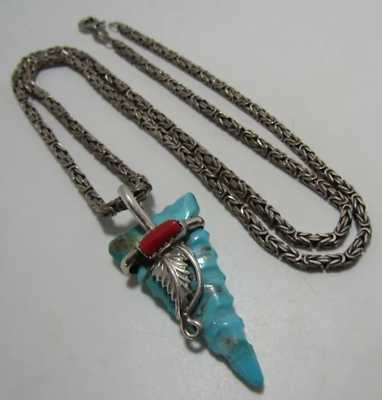 #ad TURQUOISE ARROW PENDANT NECKLACE STERLING SILVER $330.00