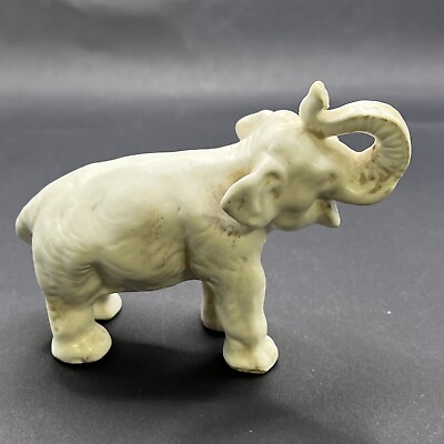 #ad Vintage White Elephant Figurine Trunk Up Porcelain Japan Animal 3.5” FLAW $14.50
