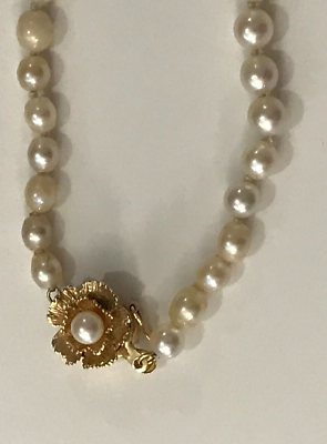 #ad Antique Graduated Cultured Pearl Necklace w Gold Floral clasp w Appraisal copy $1125.00