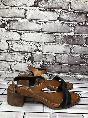 #ad Frye Brown Leather Black Open Toe Ankle Strap Heel Sandals Women Sz 7.5M US 38EU $41.18