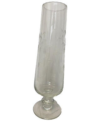 #ad Brilliant Clear Etched Vase Bamboo and Leaf 9 3 16” Vintage Tall Glass Flute $17.00