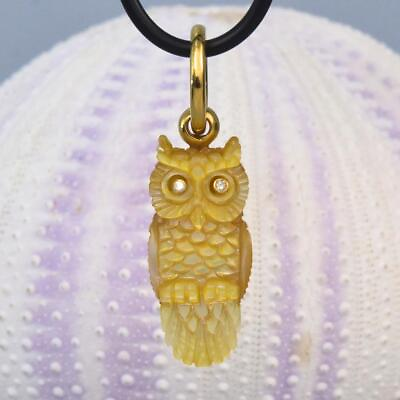 #ad Gold Vermeil Sterling Silver Mother of Pearl Owl Pendant Diamond Gem Eyes 4.05g $68.00