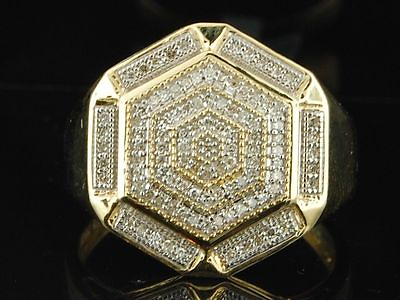 #ad Diamond Hexagon Design Pinky Ring Mens 10K Yellow Gold Round Pave 0.33 Tcw. $575.00