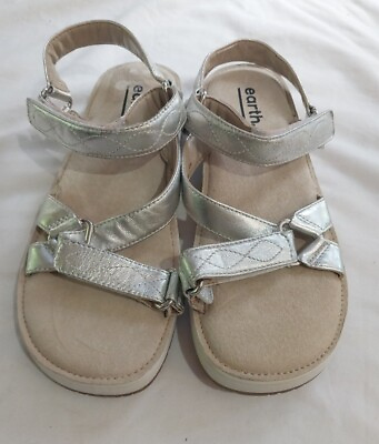 #ad Earth Silver Leather Sandals Sylt Saba Size 9M $12.71