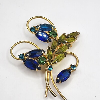 #ad Vintage Flower Brooch Blue Green $20.66