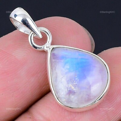 #ad Natural Rainbow Moonstone Gemstone Pendant White 925 Sterling Silver Jewelry $7.99