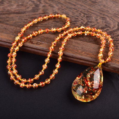 #ad Natural Jewelry Flower Amber Pendant Necklace Women Men Fashion Charms Jewellery $21.97
