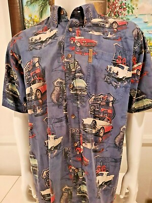 #ad NORTH RIVER Short Sleeve Button Front Shirt Classic Cars Route 66 SZ Large L EUC $21.55