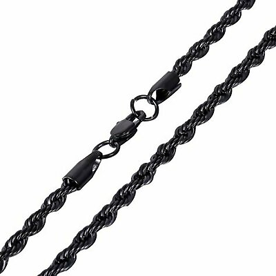 #ad Black Rope Chain Necklace Mens Stainless Steel 7mm 20 24 inch Hypoallergenic $22.99