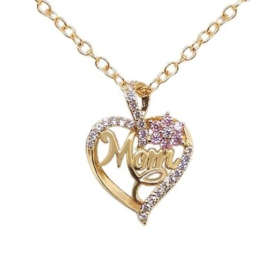 #ad Women Heart Flower MOM Rhinestone Pendant Necklace Mother#x27;s Day Gift Golden New $13.98