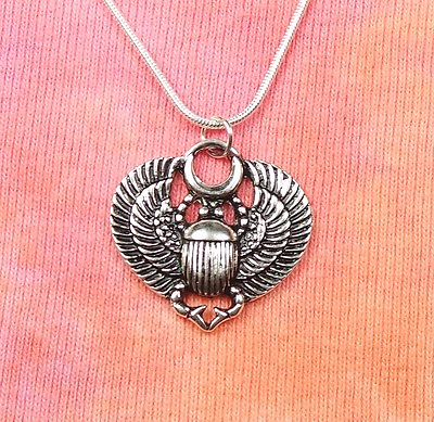 #ad Egyptian Scarab Necklace Winged Beetle Egypt Life Amulet pick 16 36quot; chain nb $12.00