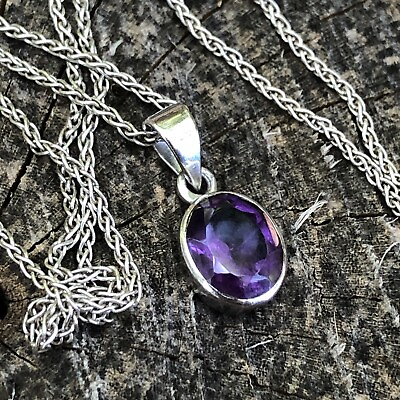 #ad Natural Purple Amethyst 925 Sterling Silver Open Back Pendant Genuine Necklace $79.99
