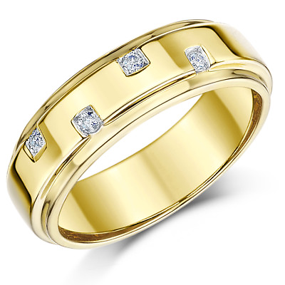 #ad 9ct Yellow Gold Ring Diamond Wedding Ring Band 6mm GBP 226.98