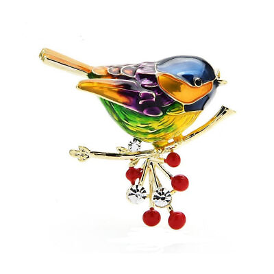 #ad Jewel brooch Multicolored bird on branch Steel. $15.01