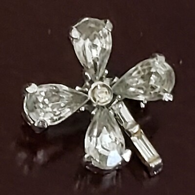 #ad MCM 4 Leaf Clover Shamrock Pin Brooch Rhinestone Crystal Rhodium Eisenberg Style $7.99