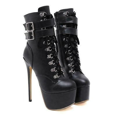 #ad Women Personality 16cm Super High Heel Stiletto Platform Round Toe Ankle Boots $120.09