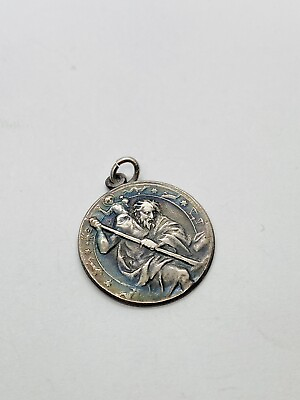#ad 3g 925 STERLING SILVER ANTIQUE ST. CHRISTOPHER DRIVER CAR PENDANT CHARM RARE $150.00