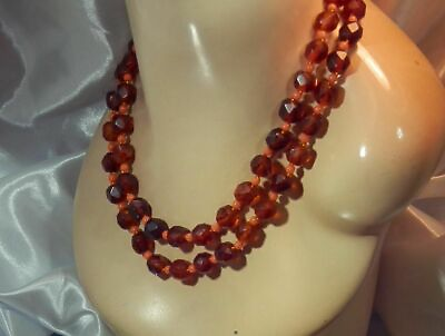 2 Strand Rootbeer amp; Orange Lucite Vintage 60#x27;s Eye Catching Necklace 737o0 $23.99