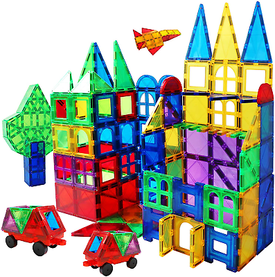 #ad Magnet Building Tiles 130 Pcs 3D Toys Magnets Magnetic Blocks Set Preschool Toys $70.99