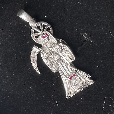 #ad Real Solid 925 Sterling Silver Small Grim Reaper Santa Muerte Pendant Charm $20.00