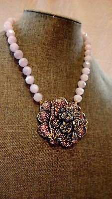 #ad HEIDI DAUS quot;Pretty Peoniesquot; Single Bloom Violet Beaded Necklace Orig.$270.00 $143.99