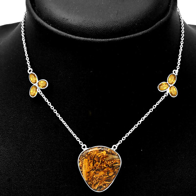 #ad Coquina Fossil Jasper amp; Citrine 925 Sterling Silver Necklace Jewelry N 1002 $25.99