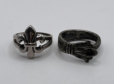#ad Fleur De Lis Sterling Silver 925 Size 6.5 Spoon Ring Sterling Size 6 Set Of 2 $20.00