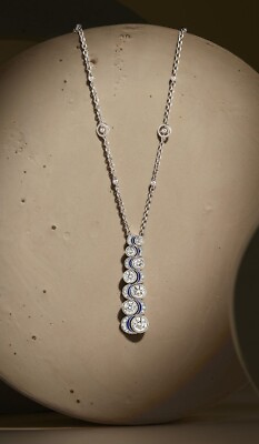 #ad Round Adstar Diamond Chain Necklace 925 Fine Silver Art Deco Luxe Joaillerie $300.00