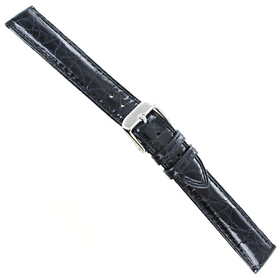 #ad 17mm deBeer Mens Black Genuine Crocodile Padded Hand Stitched Long Watch Band $95.35