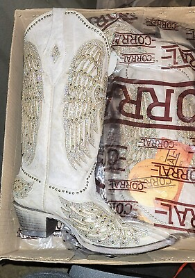 #ad Corral Ladies White Glitter Wing amp; Cross Studded Boots A3571 $175.00