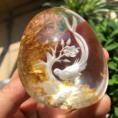 #ad 2.75quot;Carving Bird Natural Inner Scene Quartz Crystal Pendant Healing C625 $59.99