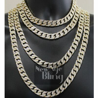 #ad Mens Miami Cuban Choker Link Cubic Zirconia Necklace Hip Hop Chain Gold Plated $14.49