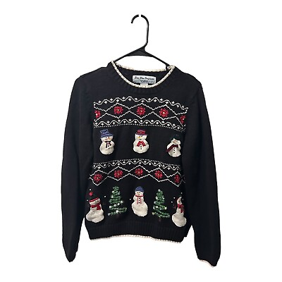 #ad VTG Star Blue Originals Studio Merry Christmas Snowmen Pullover Ugly Sweater $18.99
