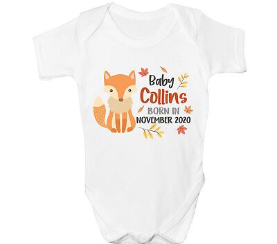 #ad Personalised Fox Baby Grow Suit Announcement Vest Boy Girls Any Name Date Gift GBP 6.99