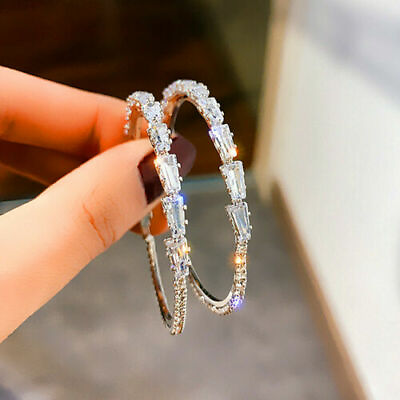 #ad Fashion Silver Hoop Earrings for Women Cubic Zirconia Wedding Jewelry Gift C $3.49