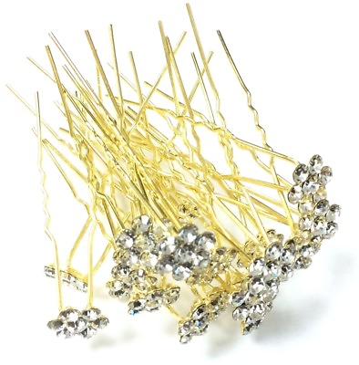 #ad 10 gold clear Flower Diamante Crystal Hair Pins Clips Prom Wedding Bridal Party GBP 2.99