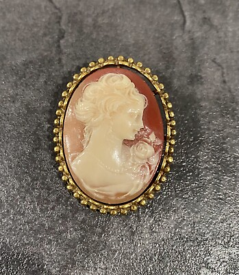 #ad Vintage Signed Coro Lady Cameo Brooch Pin Pendant Hand Carved Antique Victorian $59.98