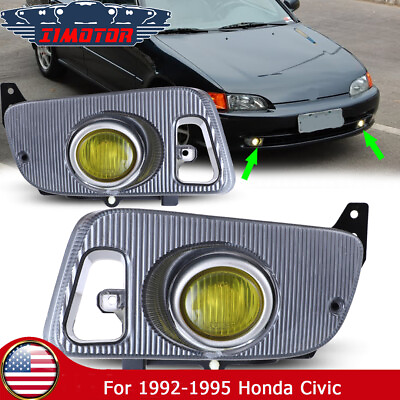 #ad Fog Lights fits 92 95 Honda Civic 2 3Door Yellow Pair Driving Lamp Wiring Switch $57.99