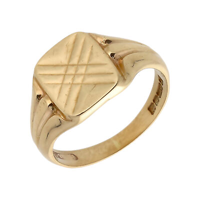 #ad Pre Owned 9ct Yellow Gold Patterned Signet Ring Size: S½ 9ct gold For Him GBP 253.00