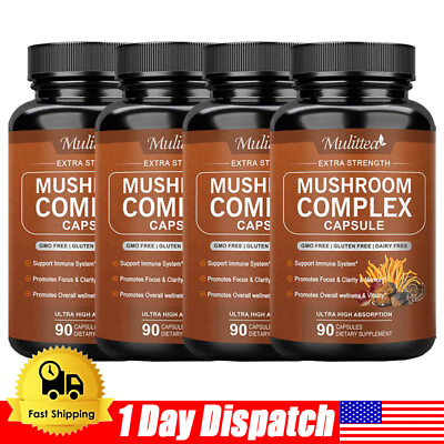 #ad Mushroom Complex Supplement 90 Capsules 10 Mushrooms Lions Mane Reishi Pills $13.96