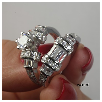 #ad 3.78C CZ 925 Bridal Silver Engagement Ring Wedding Ring Set Set 8.2g $19.92
