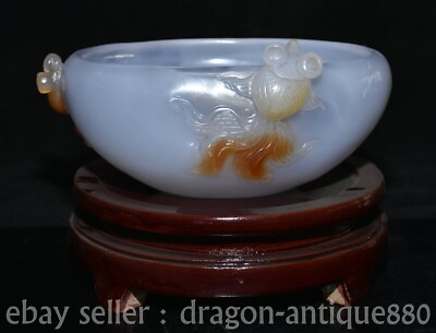 #ad 7.6quot; Chinese Natural Agate Carved Fengshui Fish Goldfish Jar Pot Crock $382.50