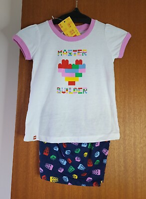#ad Lego Girls Master Builder White Navy Printed 2 Piece Pyjama Set Size 4 New AU $18.00