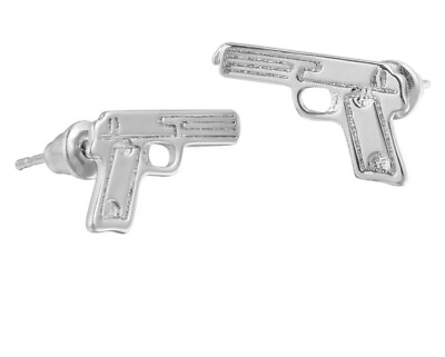 #ad Women#x27;s Fashion Jewelry Silver Color Handgun Gun Shape Stud Earrings 84 3 $9.44