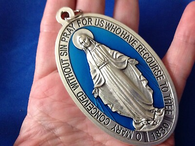 #ad Large VIRGIN MARY MIRACULOUS Devotion 3 1 2quot; Saint Medal Italy Blue Enamel $31.85