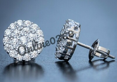 #ad Mens 0.50ct VVS Natural Moissanite Cluster Stud Earring 925 Silver Free Pendant $254.99