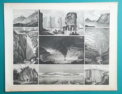 #ad GEOLOGY World Scenery Hawaii Faroe Island Columbia Glaciers 1844 Superb Print $22.00