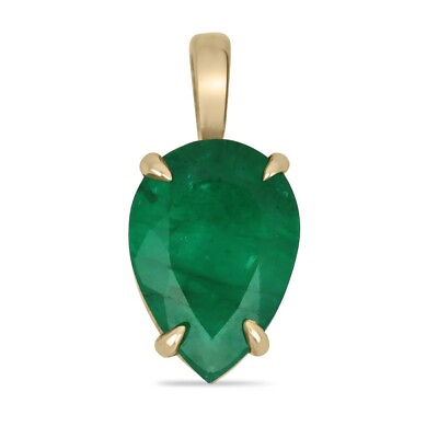 #ad 1.70 Carat Upside Down Colombian Emerald Solitaire Pear Pendant Dark Green 18K $2863.20